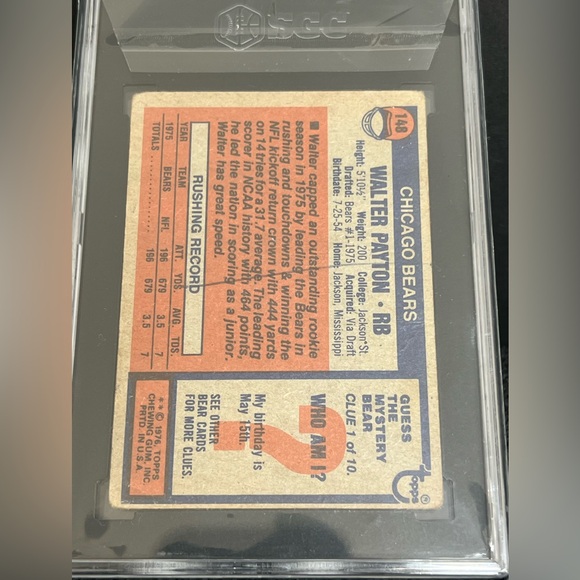 1976 Topps Football #148 Walter Payton Chicago Bears RC Rookie HOF SGC 1 - Picture 3 of 4